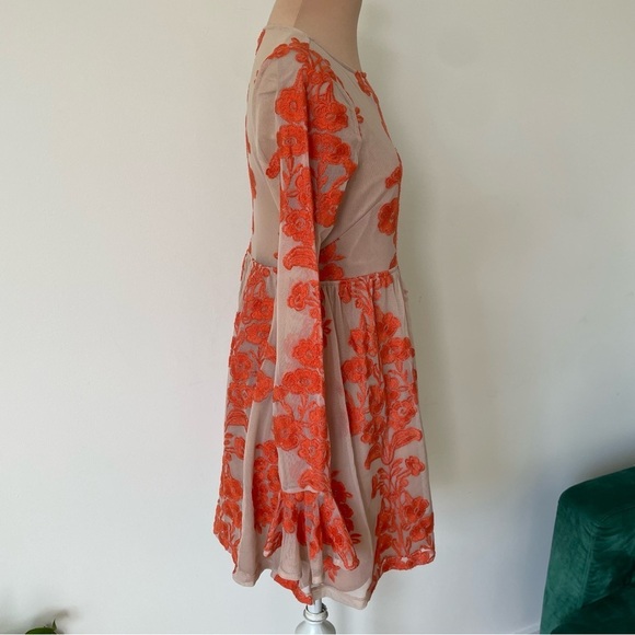 For Love & Lemons x Free People Temecula Long Sleeve Orange Floral Mini Dress XS - Picture 6 of 11